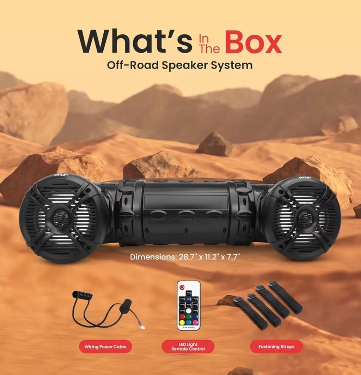 Marine ATV Powered Speakers with Dual 2-Way Audio, Wireless Bluetooth 4.0, Built-in Color Changing LED Lights, Weather-Resistant IP44 Housing, Rugged Off-Road Audio System for ATVs, UTVs, Golf Carts, Jetskis, Snowmobiles, Includes In-Line Volume