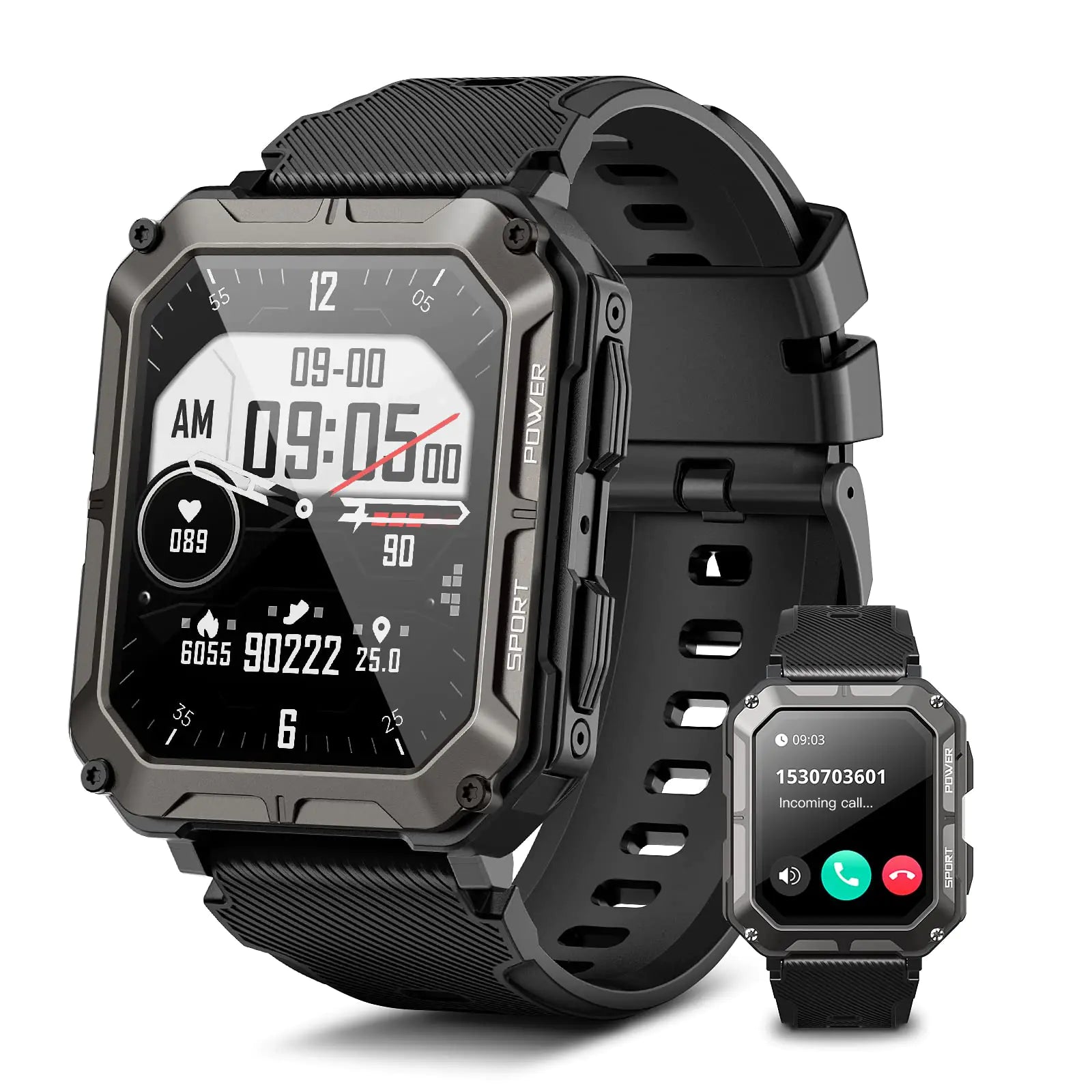 Military Smart Watch for Men Bluetooth Call(Answer/Dial Calls) IP68 Waterproof Outdoor Tactical Rugged Smartwatch 1.83" HD Fitness Tracker Watch with Heart Rate Sleep Monitor for IOS Android Phone