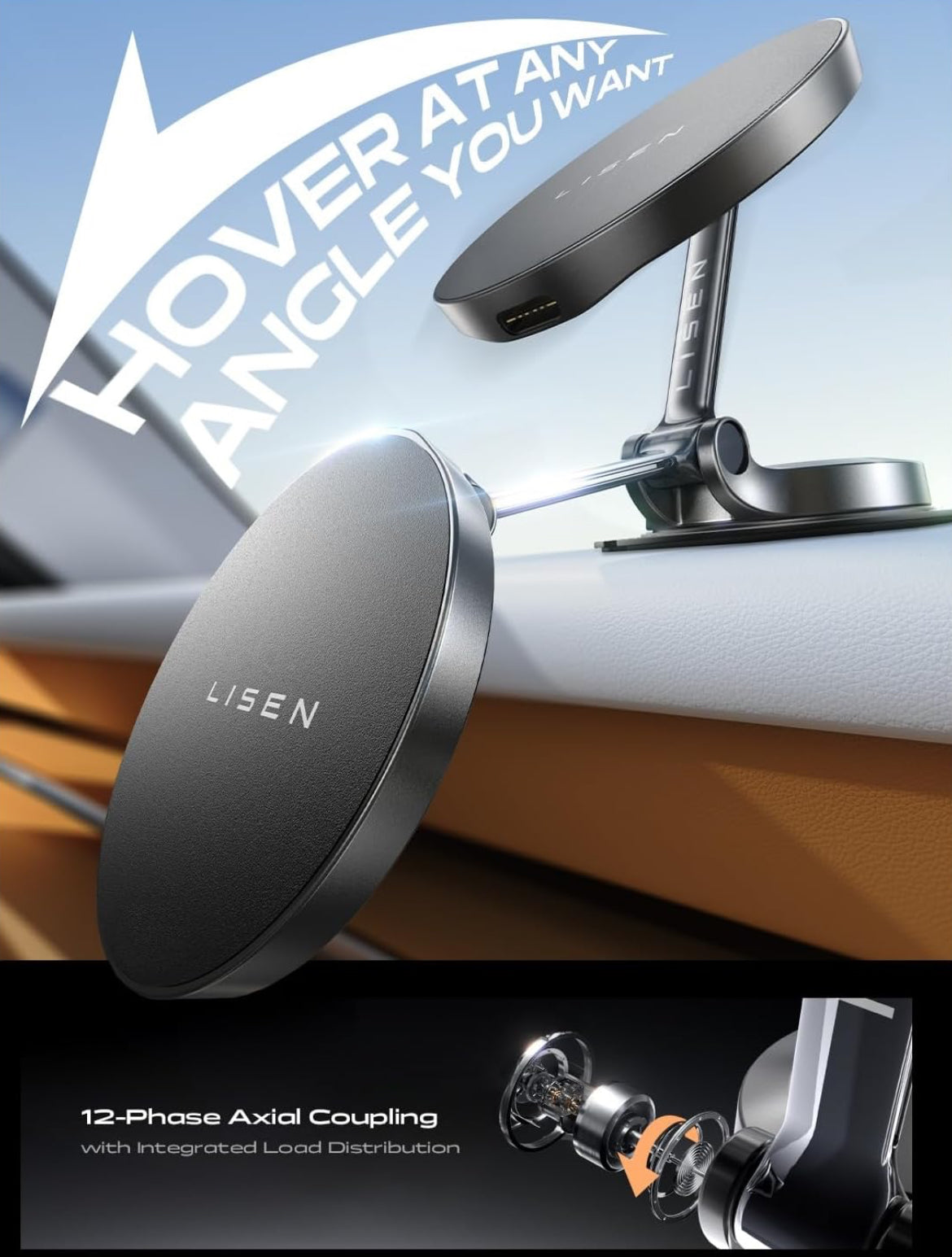 LISEN for Magsafe Car Mount Charger Dashboard Qi2 Certified 15W Magsafe Car Charger Foldable Ultra Magnetic Wireless Car Charger Car Phone Charger Mount for iPhone 16 Pro Max 15 14 13 with Charger