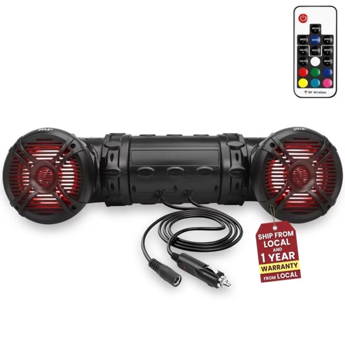 Marine ATV Powered Speakers with Dual 2-Way Audio, Wireless Bluetooth 4.0, Built-in Color Changing LED Lights, Weather-Resistant IP44 Housing, Rugged Off-Road Audio System for ATVs, UTVs, Golf Carts, Jetskis, Snowmobiles, Includes In-Line Volume