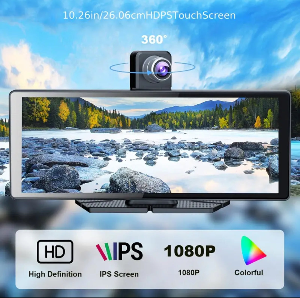 10.26" HD Wireless Car Stereo For Carplay & Android Auto, Portable Touch Screen For Car, 4K Dash Cam, with 1080P Backup Camera,