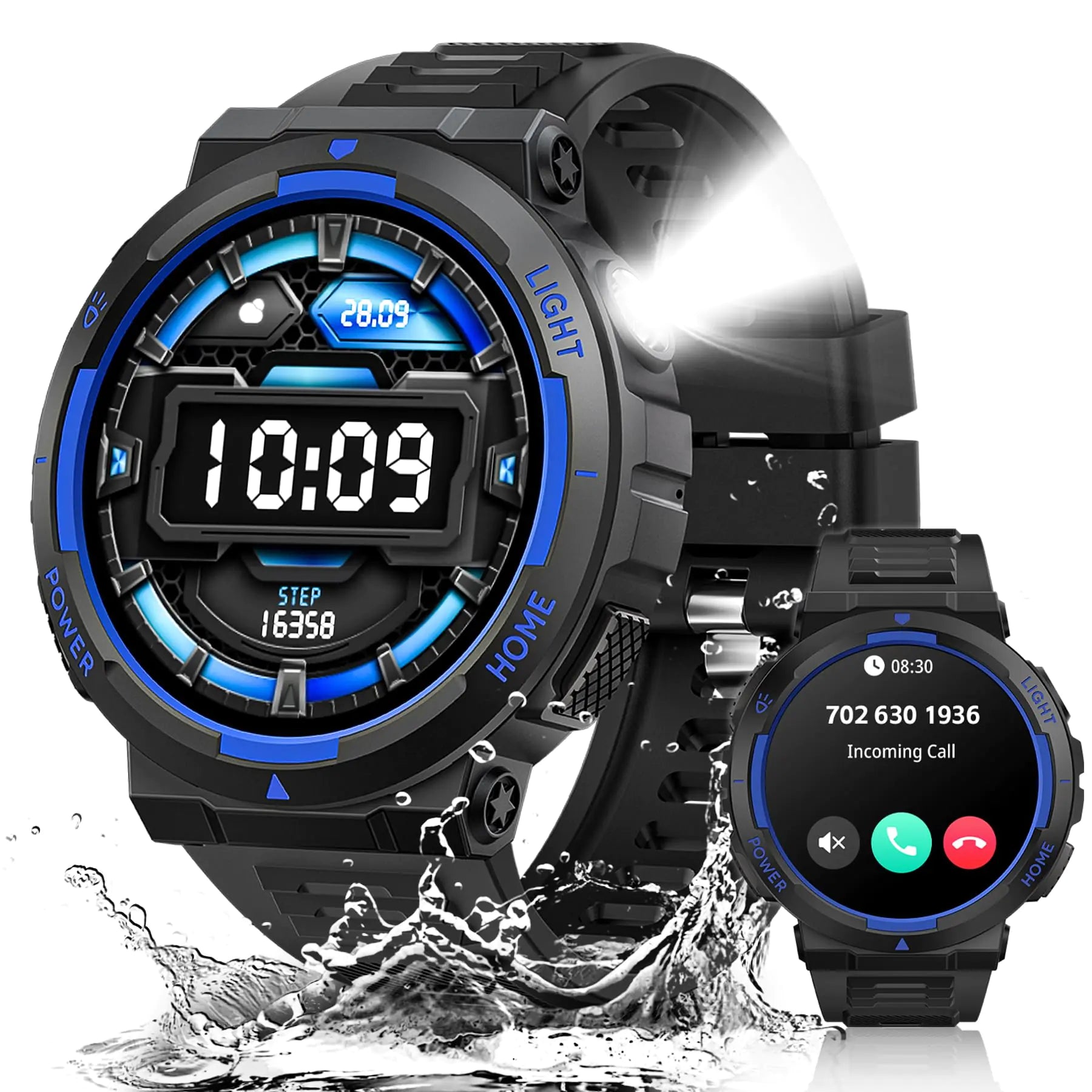 Military Smart Watch for Men with LED Flashlight(Answer/Make Call) 1.53” Rugged Smart Watch 3ATM Waterproof 100+ Sports Modes Tactical Smartwatch Heart Rate Sleep Tracker Fitness Watch for iOS Android