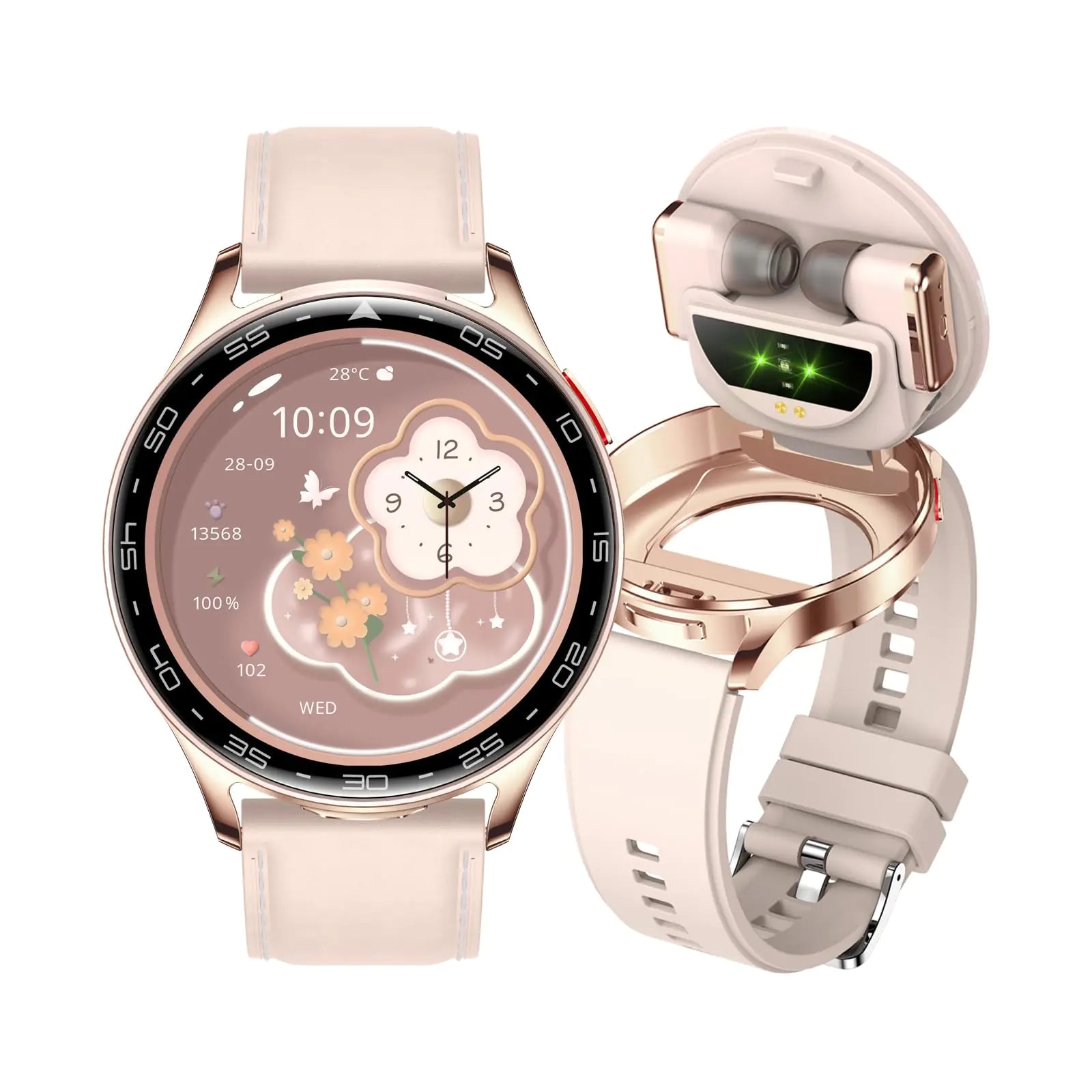 Alliget Smart Watch with Earbuds 3 in 1 Bluetooth Smartwatch 1.39" HD IPS Screen Smartwatch for Men Women Fitness Tracker Long Time Standby Men Women Sports Smart Watch (Pink)